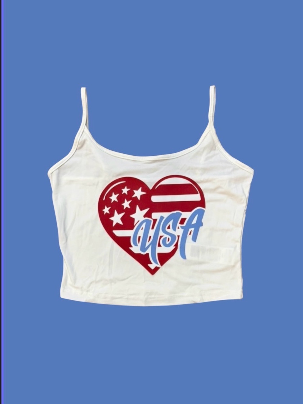 USA Heart Graphic White Spaghetti Strap Tank Top